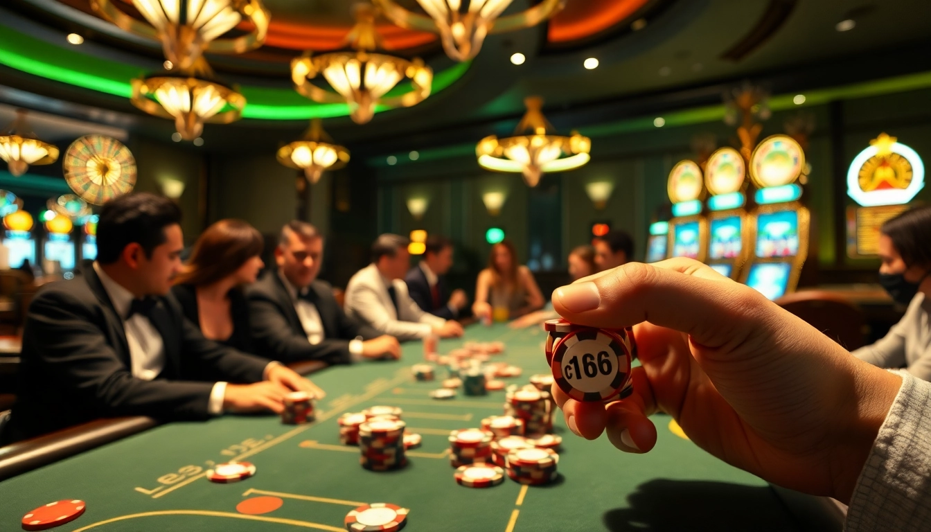 Experience the thrill of gambling as players engage at a C168-themed poker table, surrounded by captivating casino energy.
